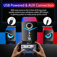 USB Computer LED Speakers System Subwoofer Stereo Bass Control for Desktop Laptop PC Portable Loud Speaker