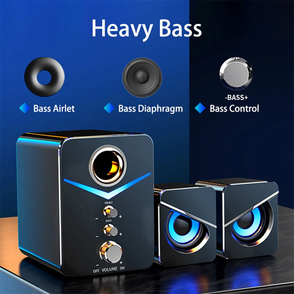 USB Computer LED Speakers System Subwoofer Stereo Bass Control for Desktop Laptop PC Portable Loud Speaker